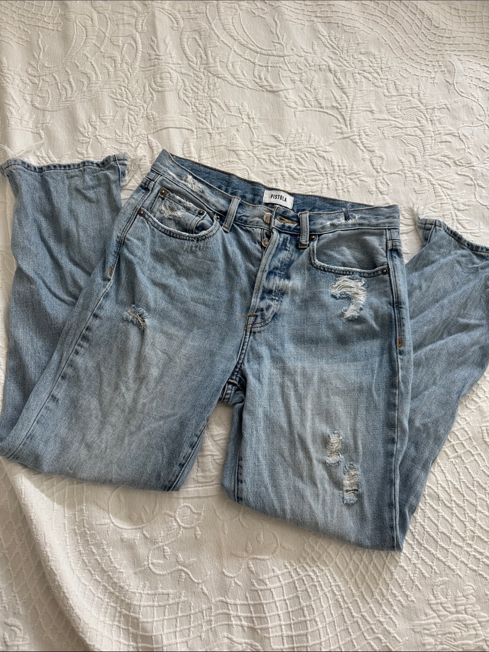 pistola Light Wash Distressed Boyfriend Jeans